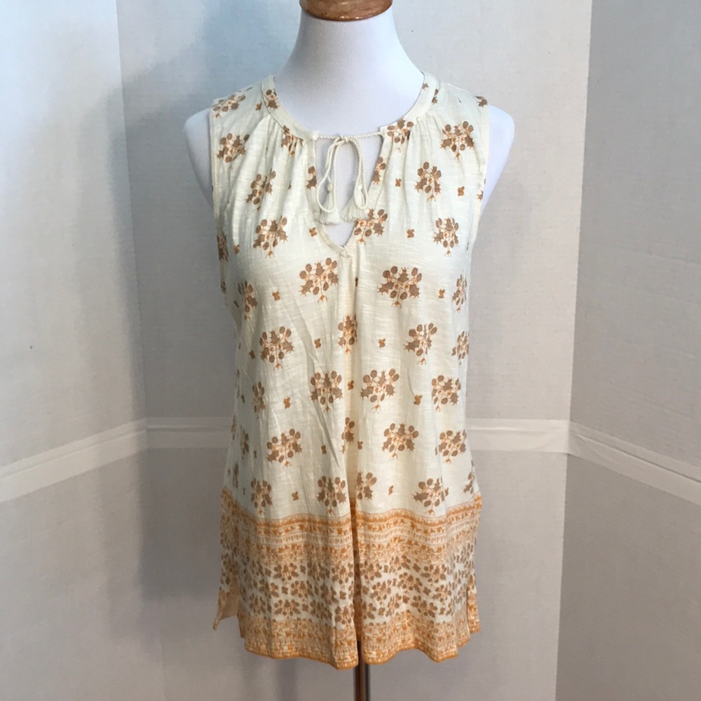 Lucky brand sleeveless boho print top with tie